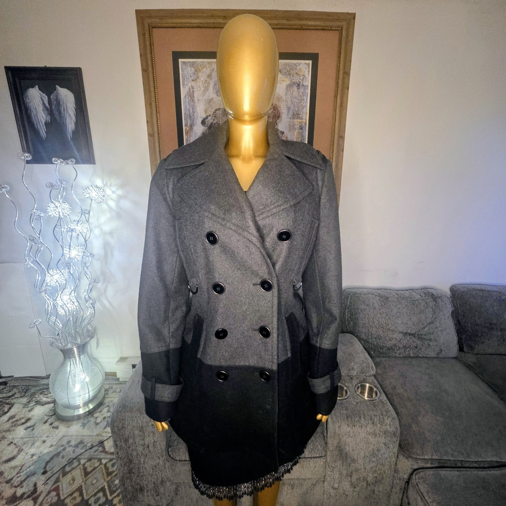 Apostrophe Women's Elegant Black and Gray Pea Coat